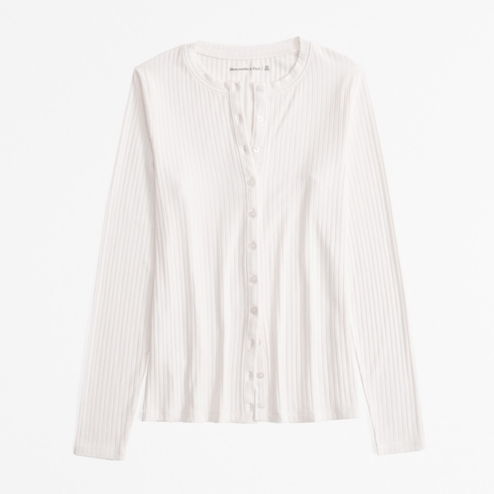 long-sleeve button-through rib top